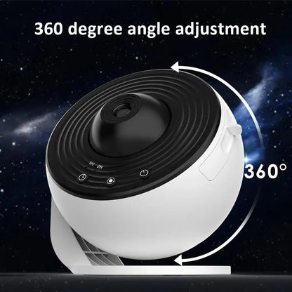 Realistic star projector featuring 360° rotating projection for customizable galaxy display in bedrooms
